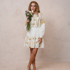 Women’s Off White Cotton Embroidered Midi Dress