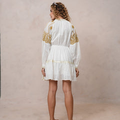 Women’s Off White Cotton Embroidered Midi Dress