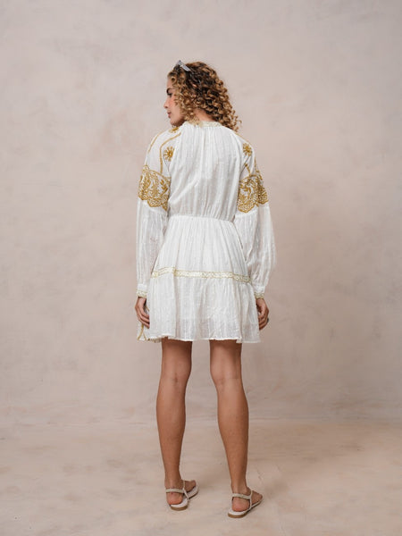Women’s Off White Cotton Embroidered Midi Dress