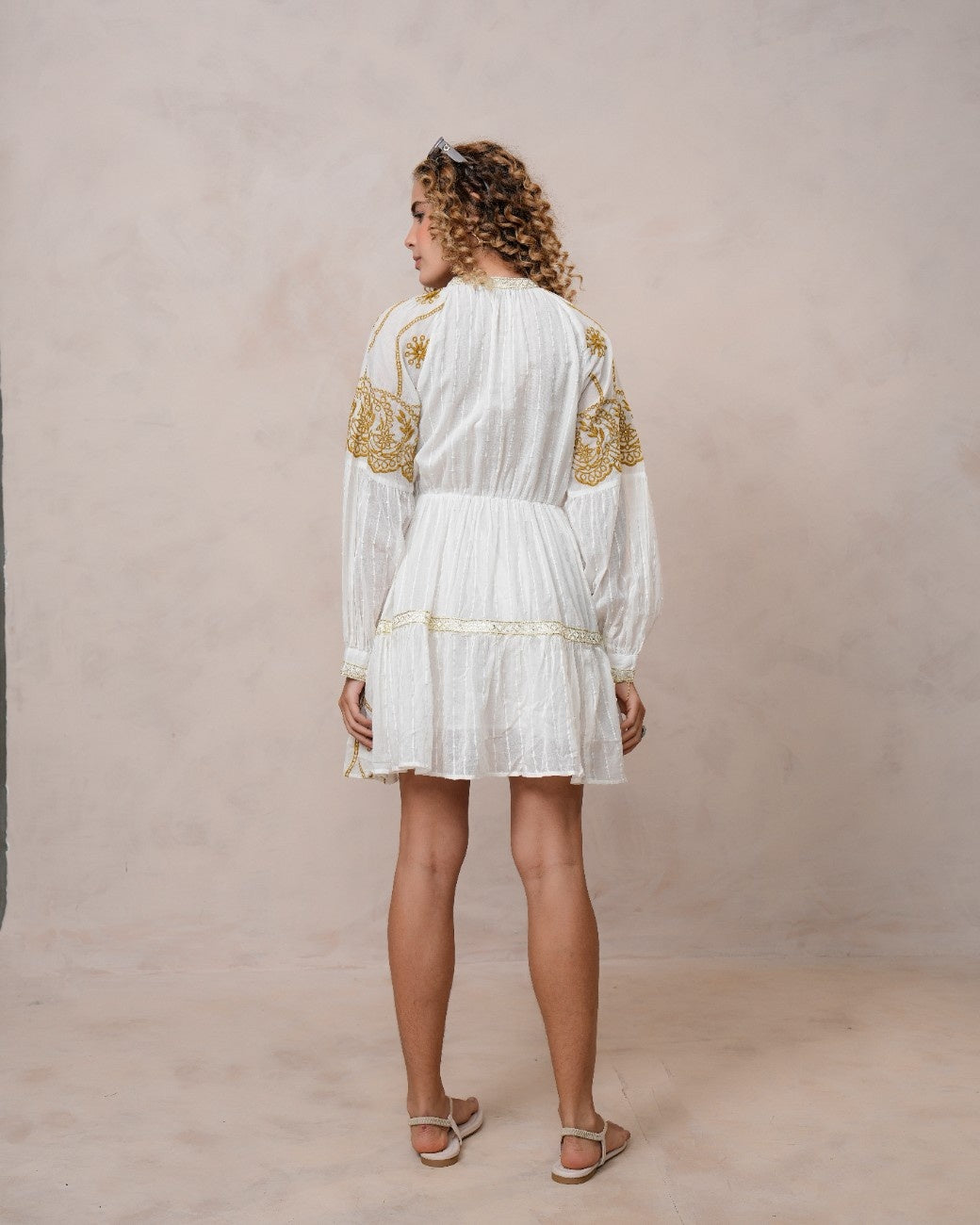 Women’s Off White Cotton Embroidered Midi Dress