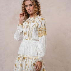 Women’s Off White Cotton Embroidered Midi Dress