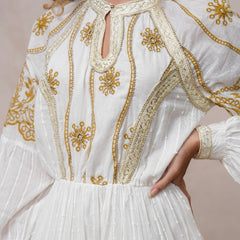 Women’s Off White Cotton Embroidered Midi Dress