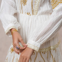 Women’s Off White Cotton Embroidered Midi Dress