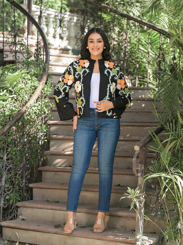 Colorful Hand Work Embroidered Black Jacket