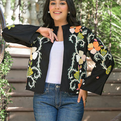 Colorful Hand Work Embroidered Black Jacket