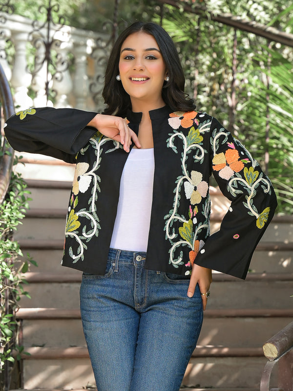 Colorful Hand Work Embroidered Black Jacket