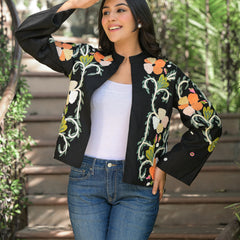 Colorful Hand Work Embroidered Black Jacket