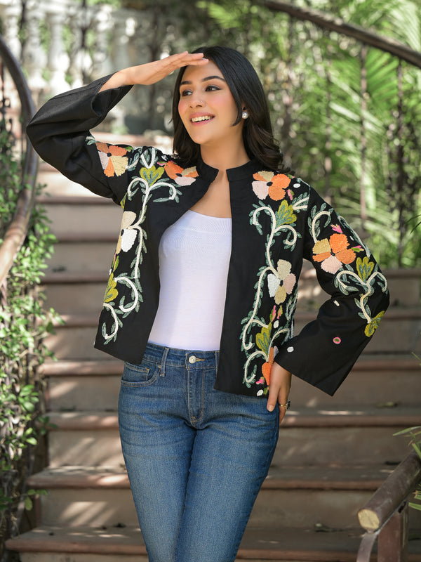 Winter Embroidered Jackets for Women: Elegant Styles to Elevate Your Festive Wardrobe 3 Colorful Hand Work Embroidered Black Jacket