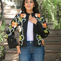 Colorful Hand Work Embroidered Black Jacket
