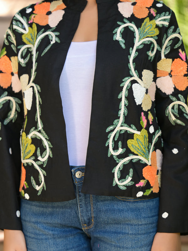 Colorful Hand Work Embroidered Black Jacket