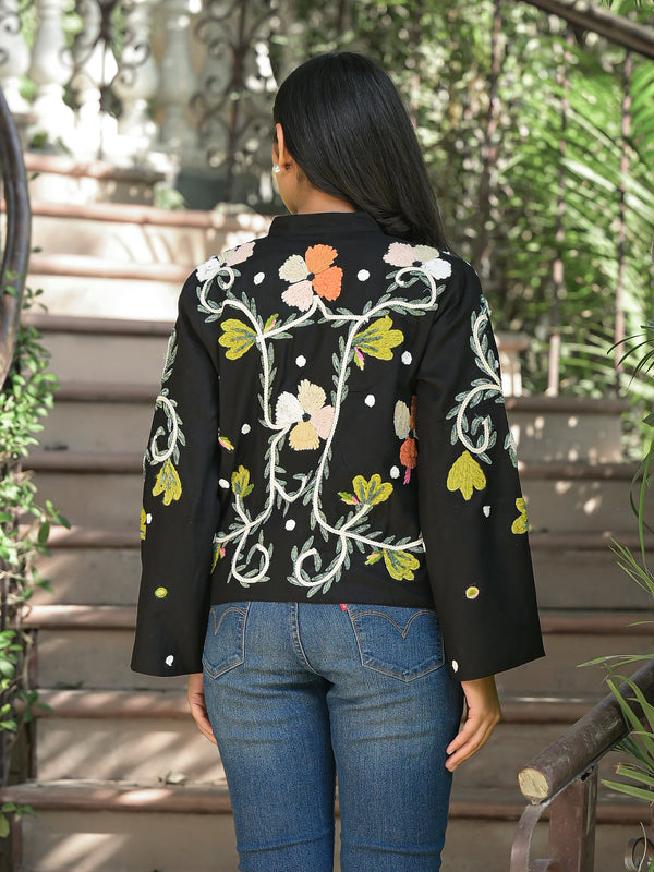 Colorful Hand Work Embroidered Black Jacket