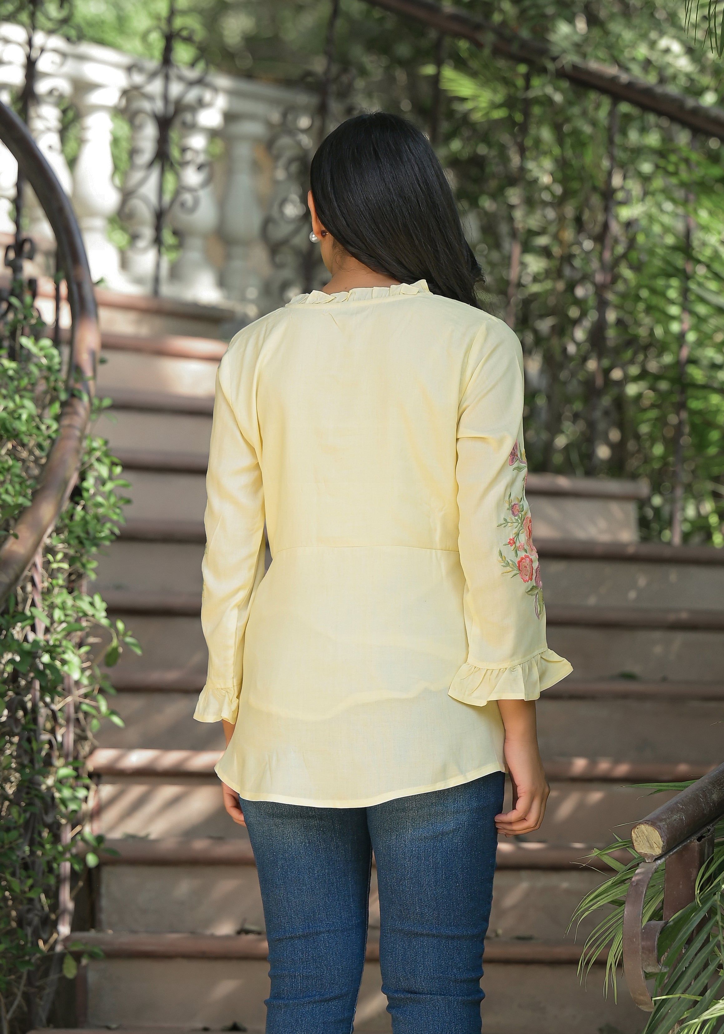 Lemon Yellow Cotton Embroidered Top