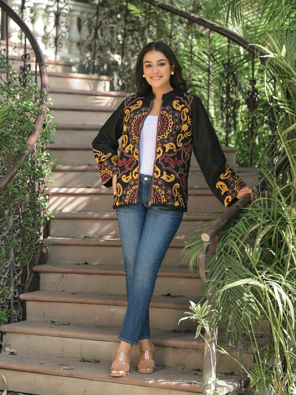 Winter Embroidered Jackets for Women: Elegant Styles to Elevate Your Festive Wardrobe 6 Black Hand Embroidered Jacket