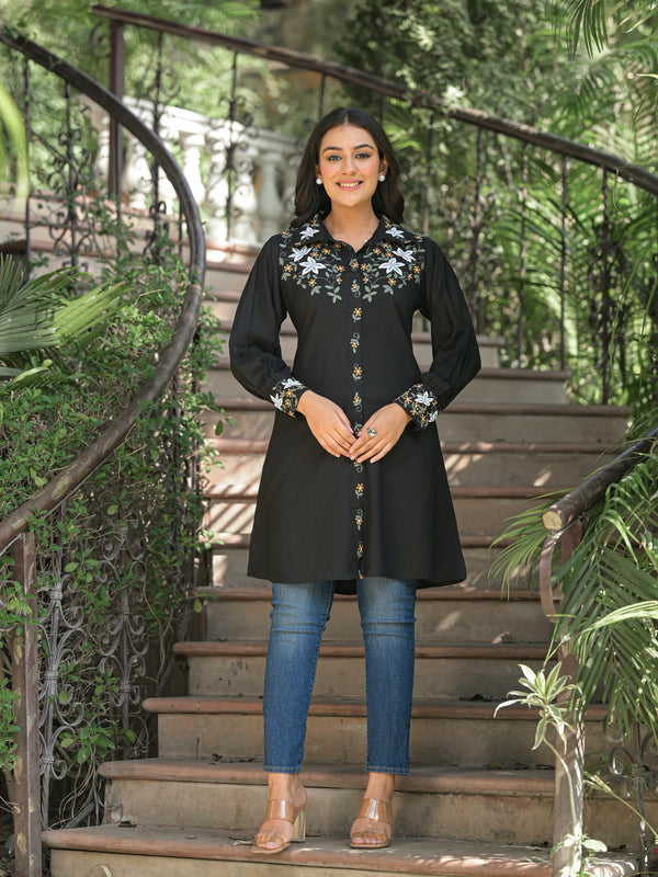 Black Embroidery Tops