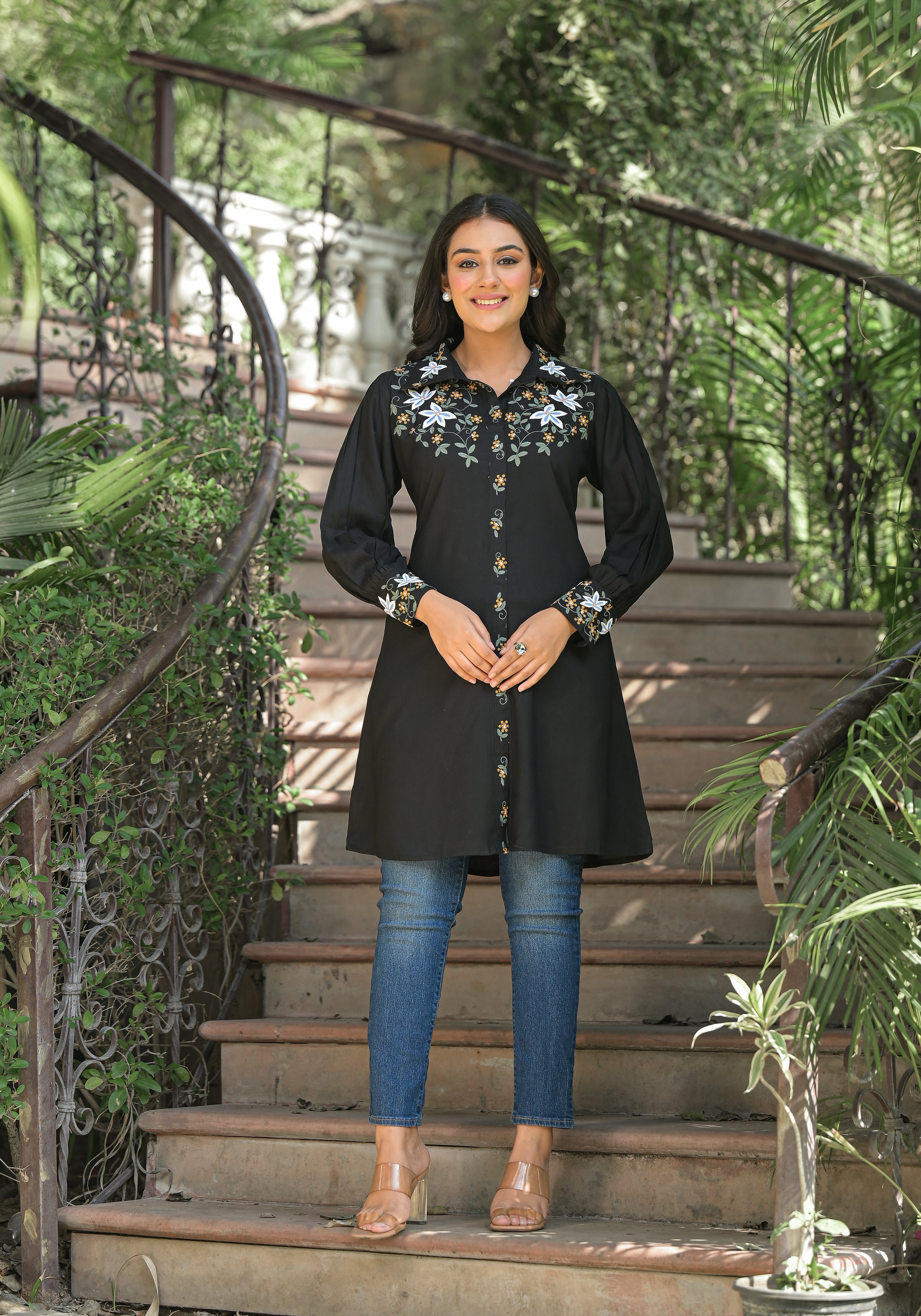 Black Embroidery Tops