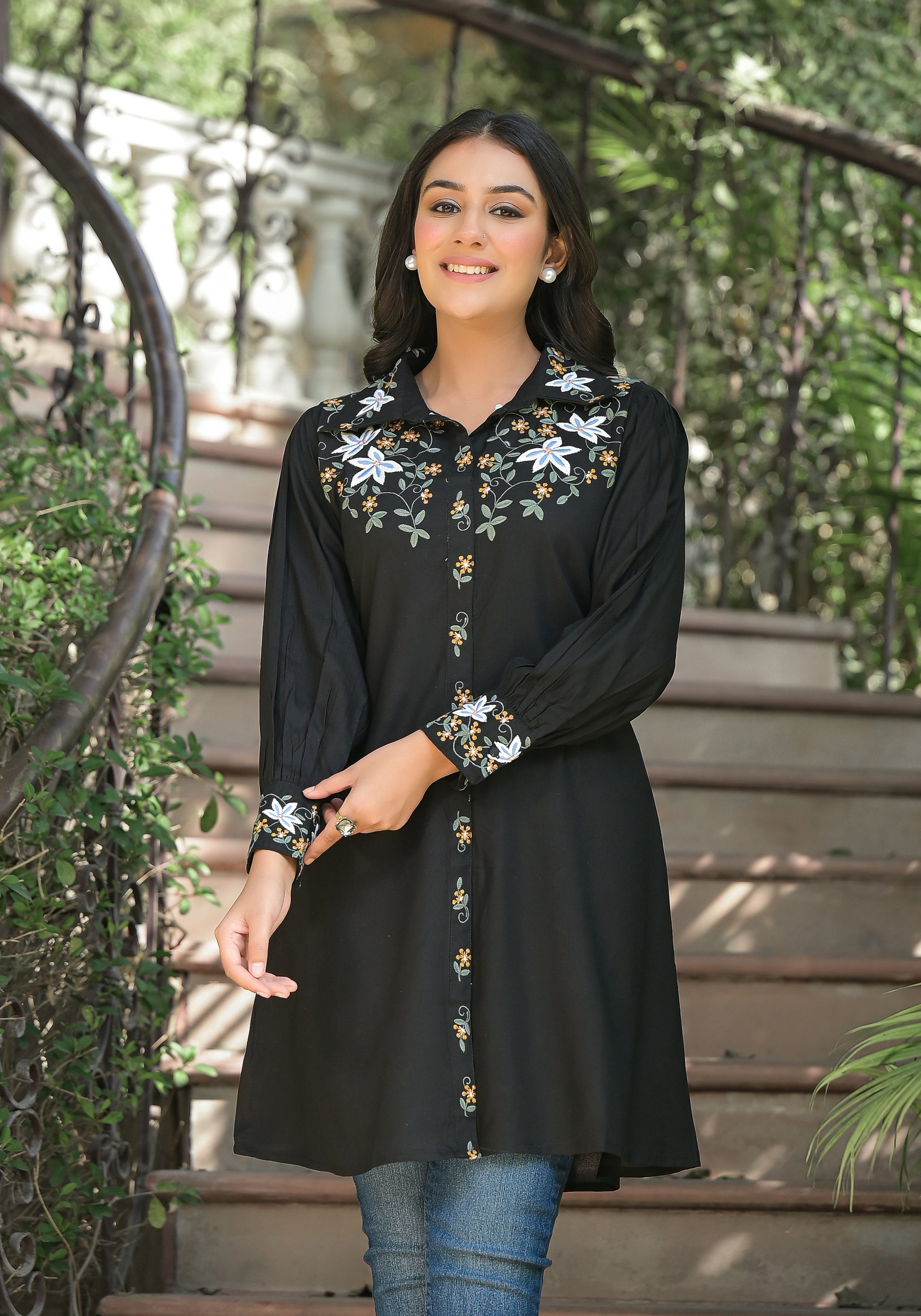 Black Embroidery Tops