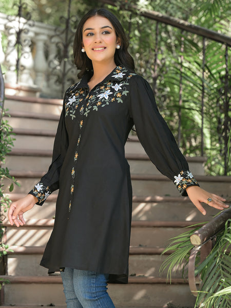 Black Embroidery Tops