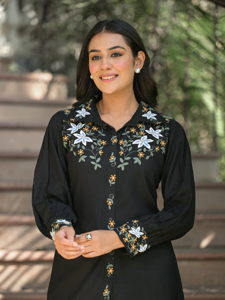 Black Embroidery Tops