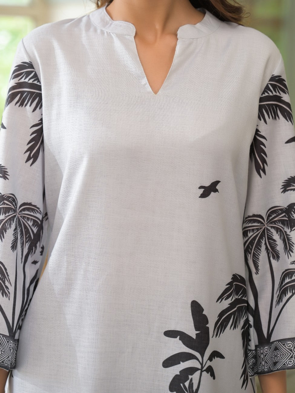 Premium Gray Printed Kurta Palazzo Ethnic Set