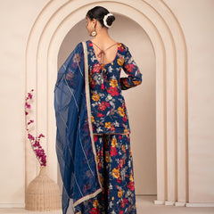Blue Designer Embroidered Sharara Set