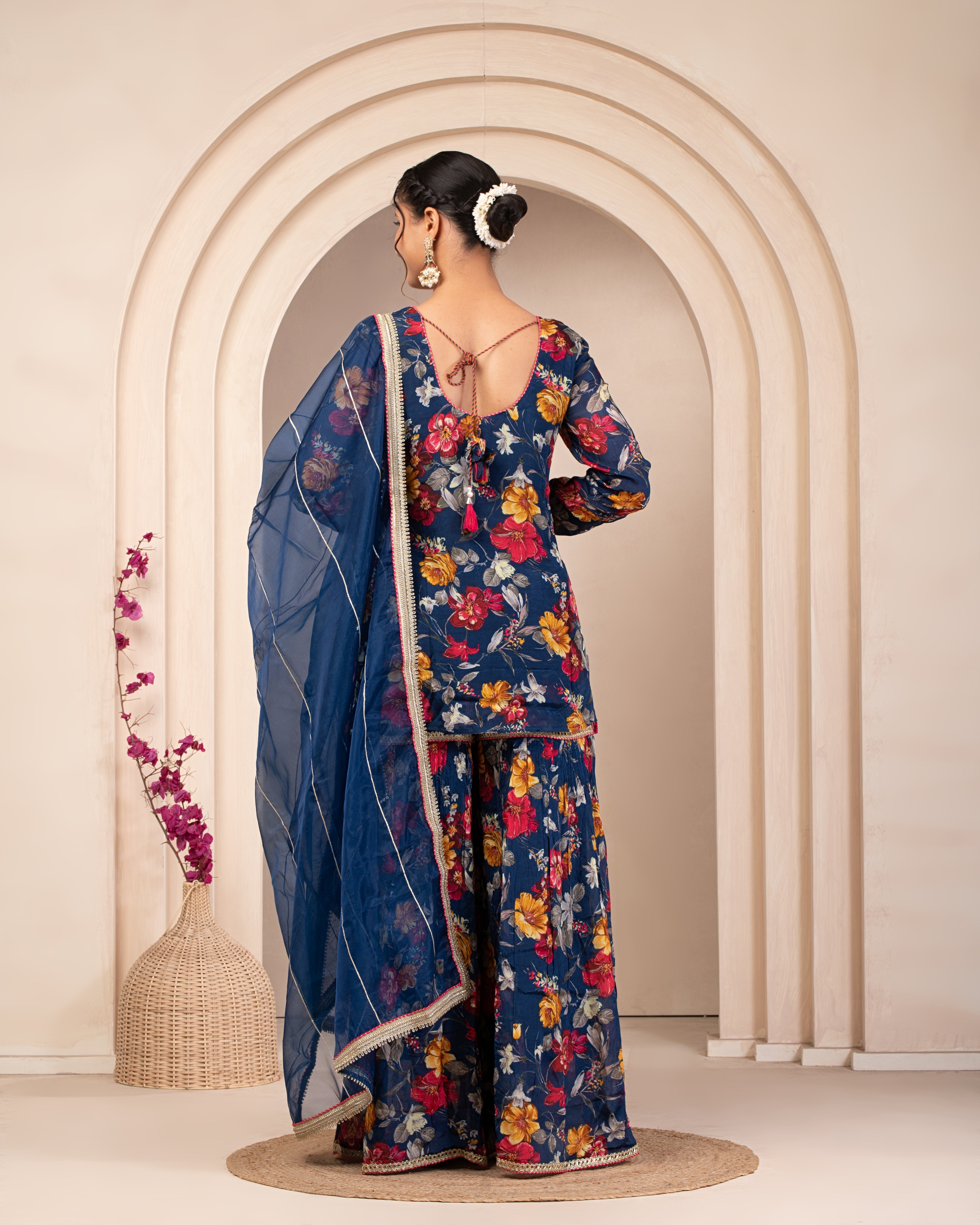 Blue Designer Embroidered Sharara Set