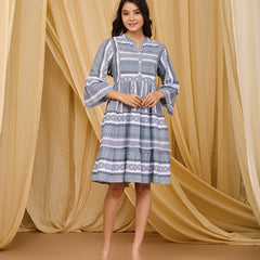 Classic Grey Cotton Midi Dress