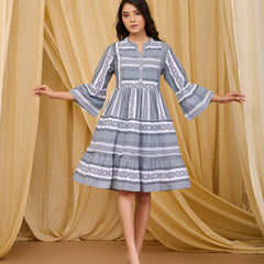 Classic Grey Cotton Midi Dress
