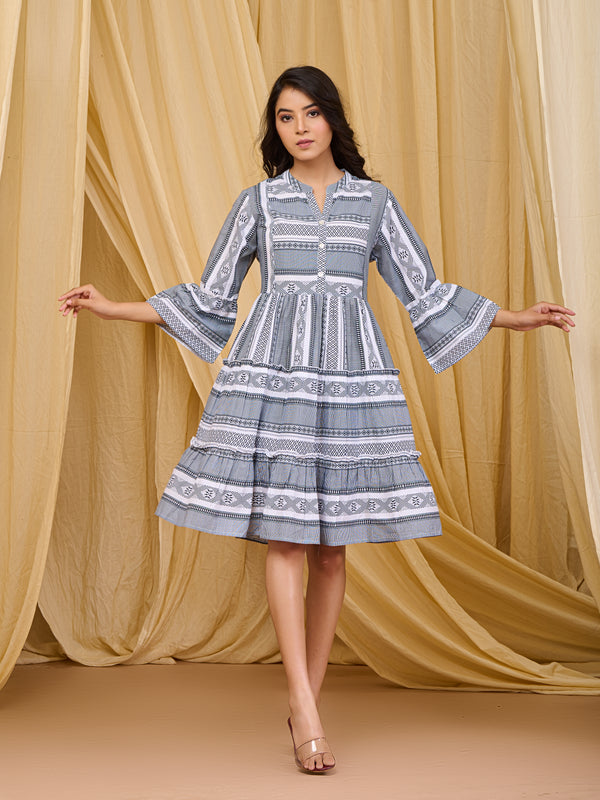 Classic Grey Cotton Midi Dress