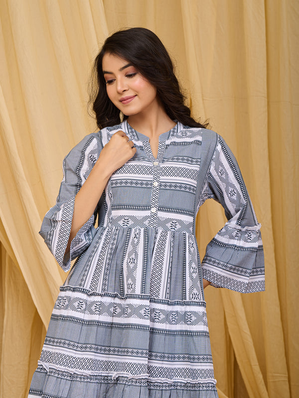 Classic Grey Cotton Midi Dress