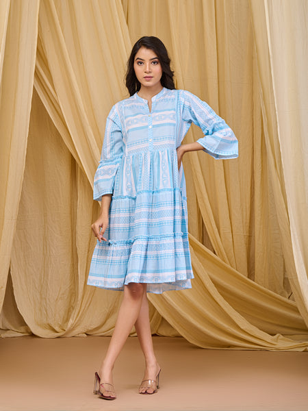Gorgeous Powder Blue Printed Midi Dress