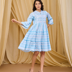Gorgeous Powder Blue Printed Midi Dress