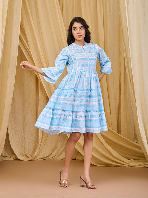 Gorgeous Powder Blue Printed Midi Dress
