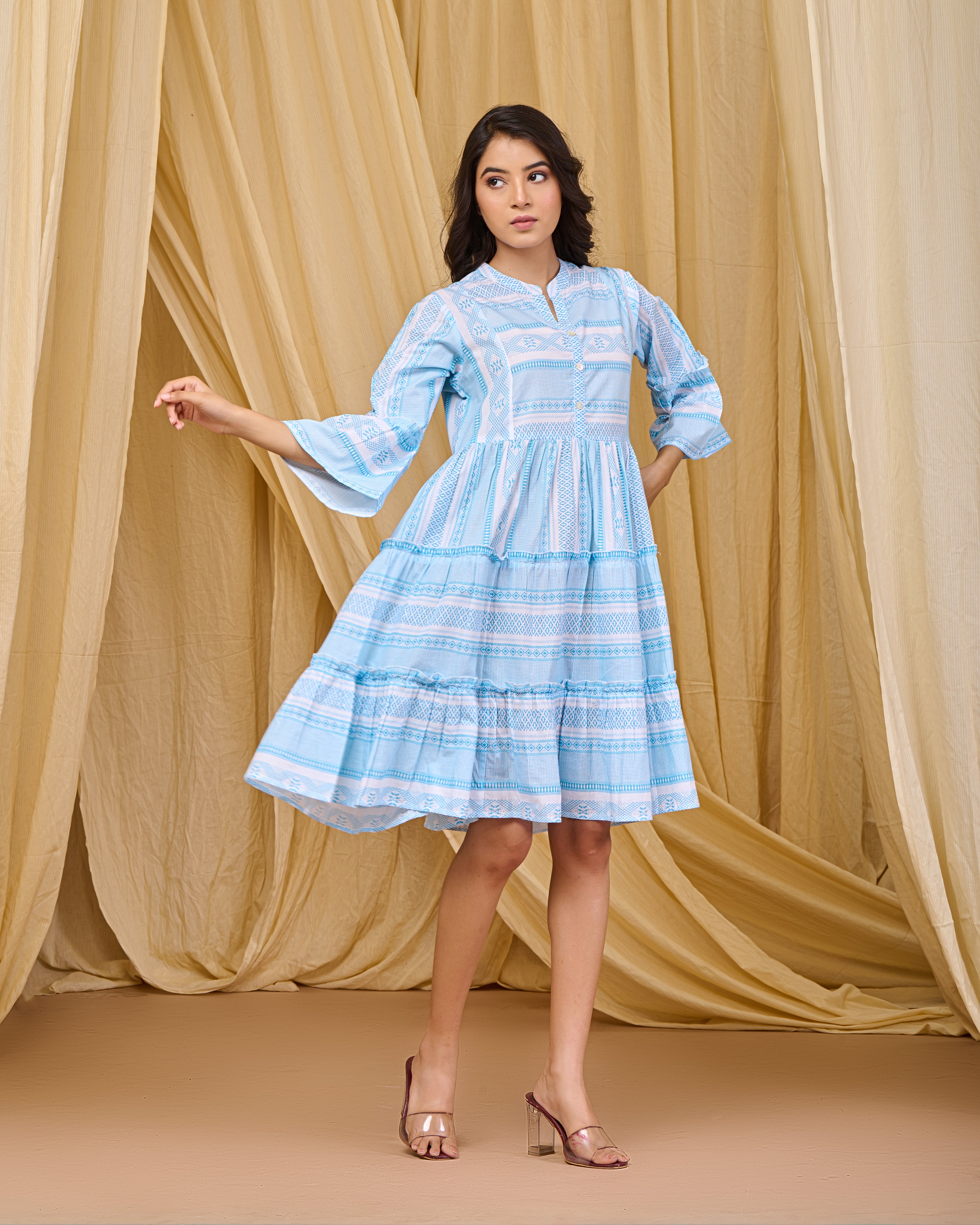Gorgeous Powder Blue Printed Midi Dress