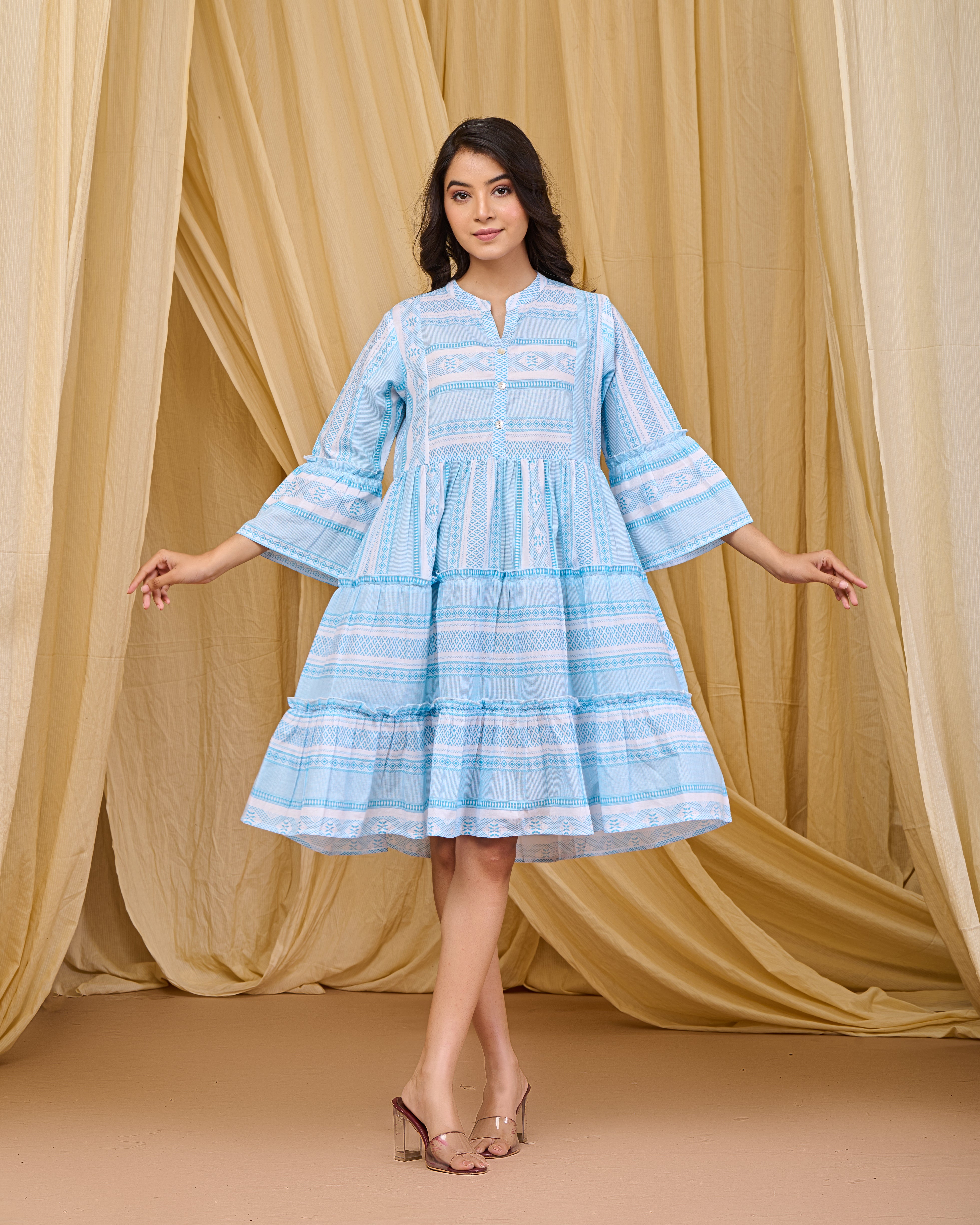 Gorgeous Powder Blue Printed Midi Dress