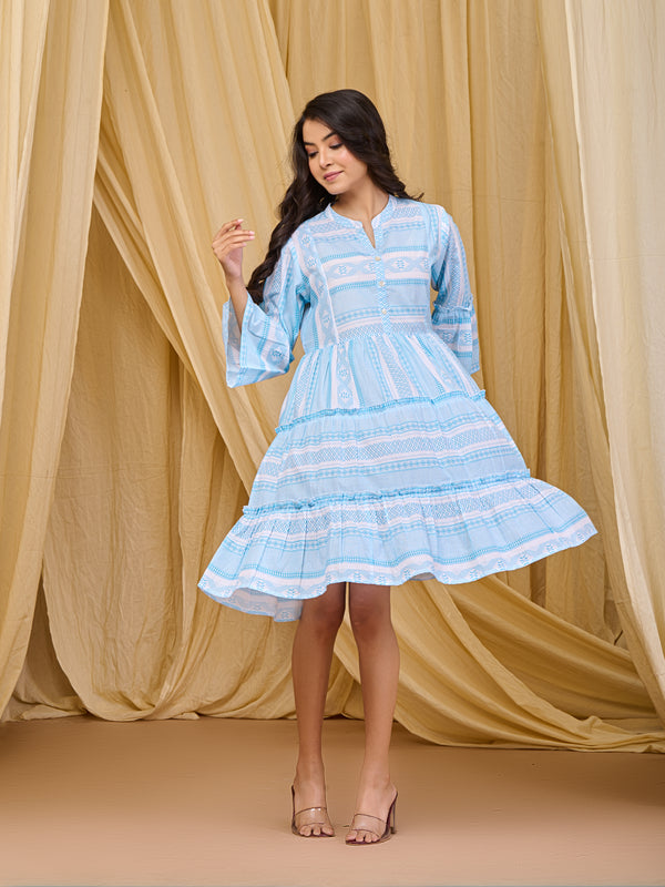 Gorgeous Powder Blue Printed Midi Dress