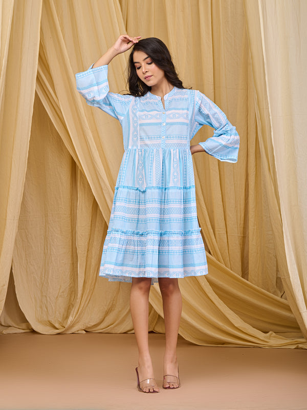 Gorgeous Powder Blue Printed Midi Dress