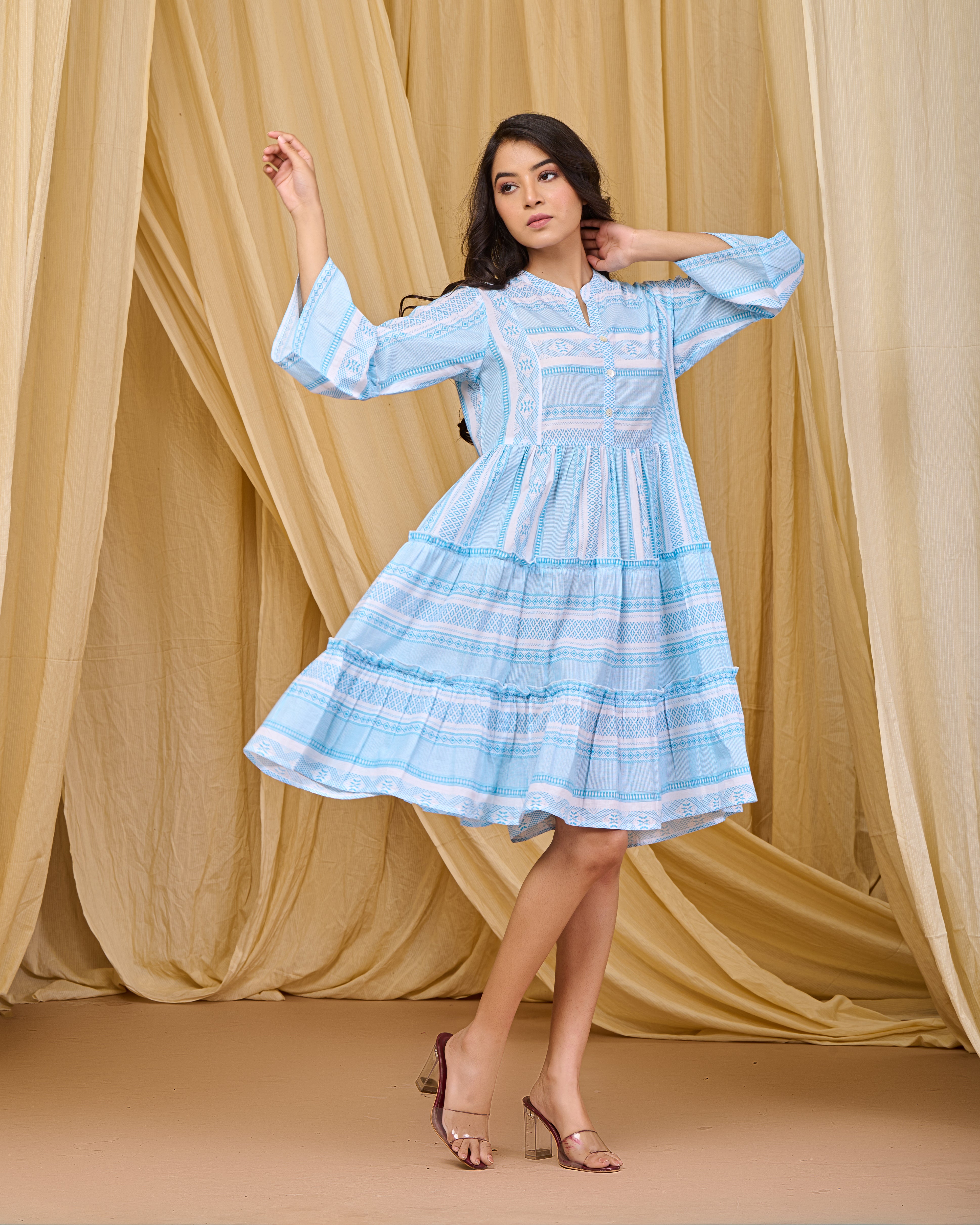 Gorgeous Powder Blue Printed Midi Dress