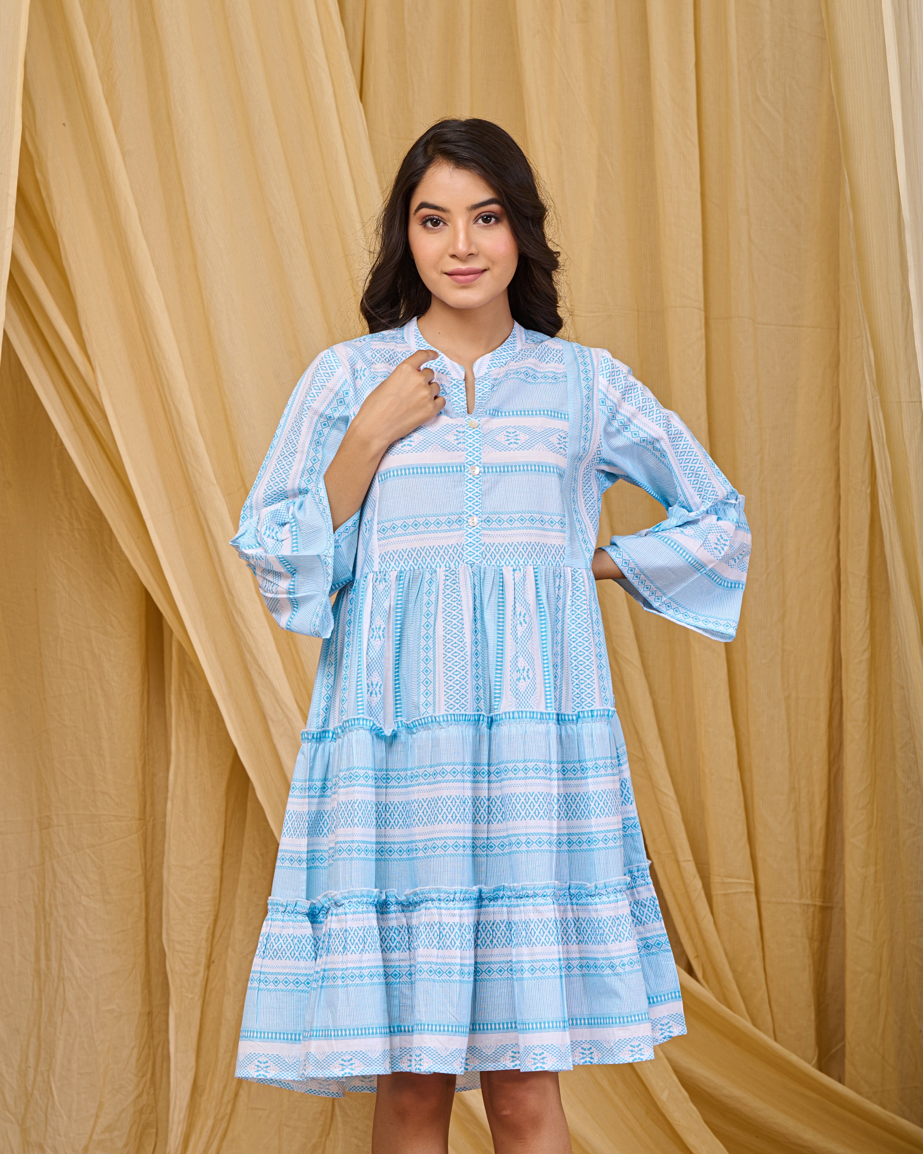 Gorgeous Powder Blue Printed Midi Dress