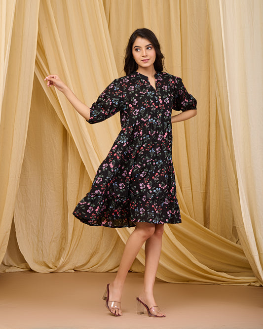 Mystic Black Printed Cotton Dress