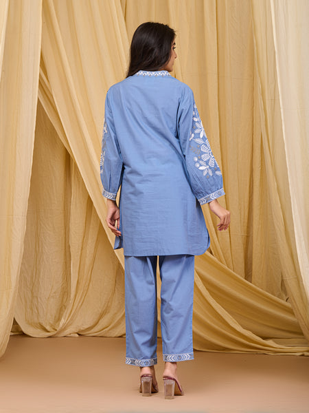 Sky Blue Blossom Cotton Co-ord Set