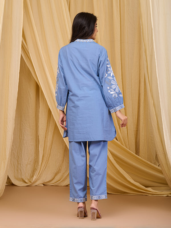 Sky Blue Blossom Cotton Co-ord Set