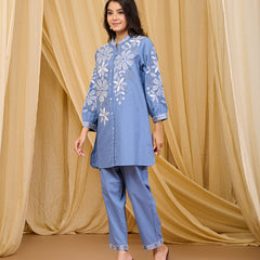 Sky Blue Blossom Cotton Co-ord Set