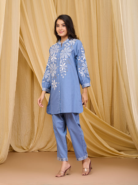 Sky Blue Blossom Cotton Co-ord Set