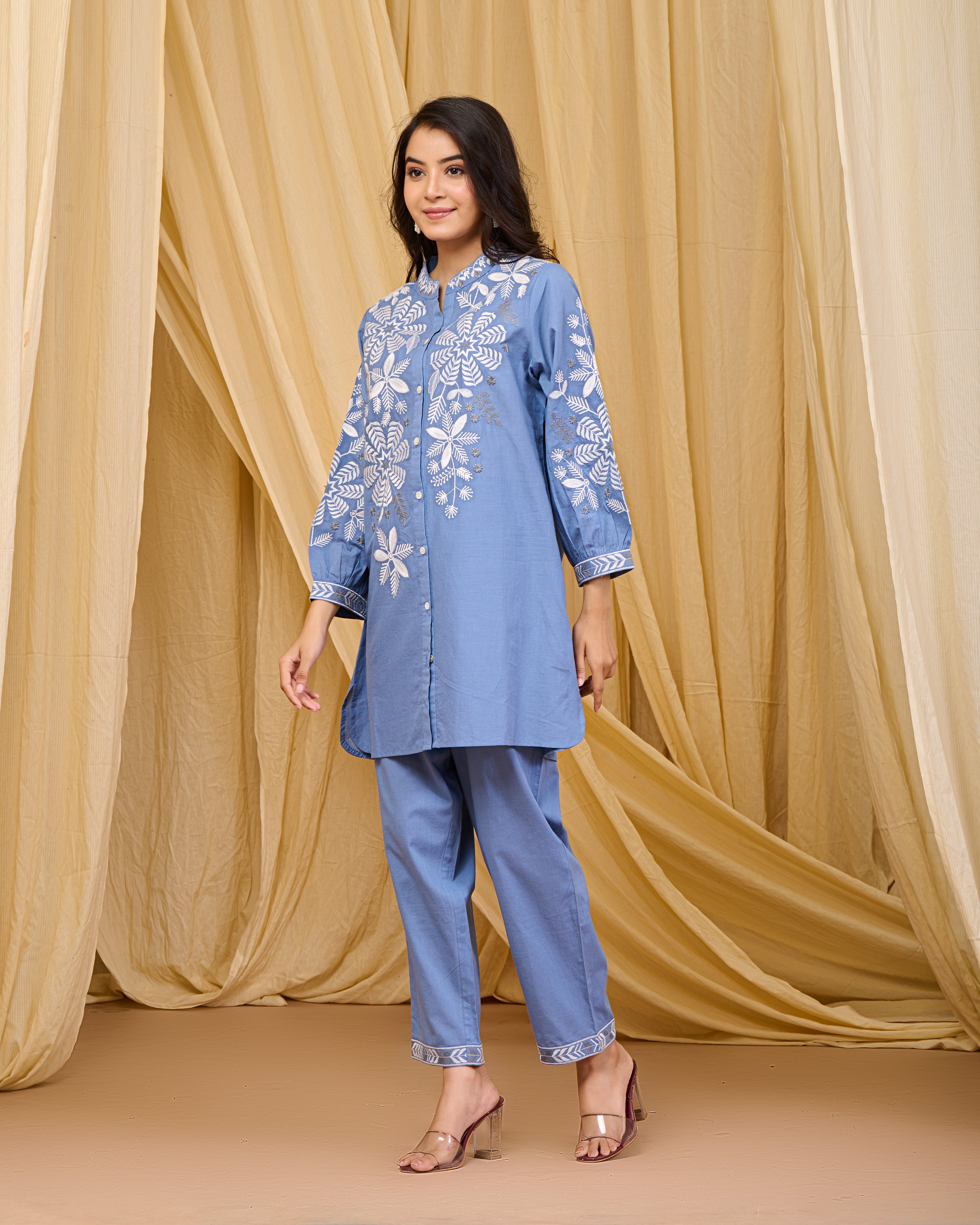 Sky Blue Blossom Cotton Co-ord Set