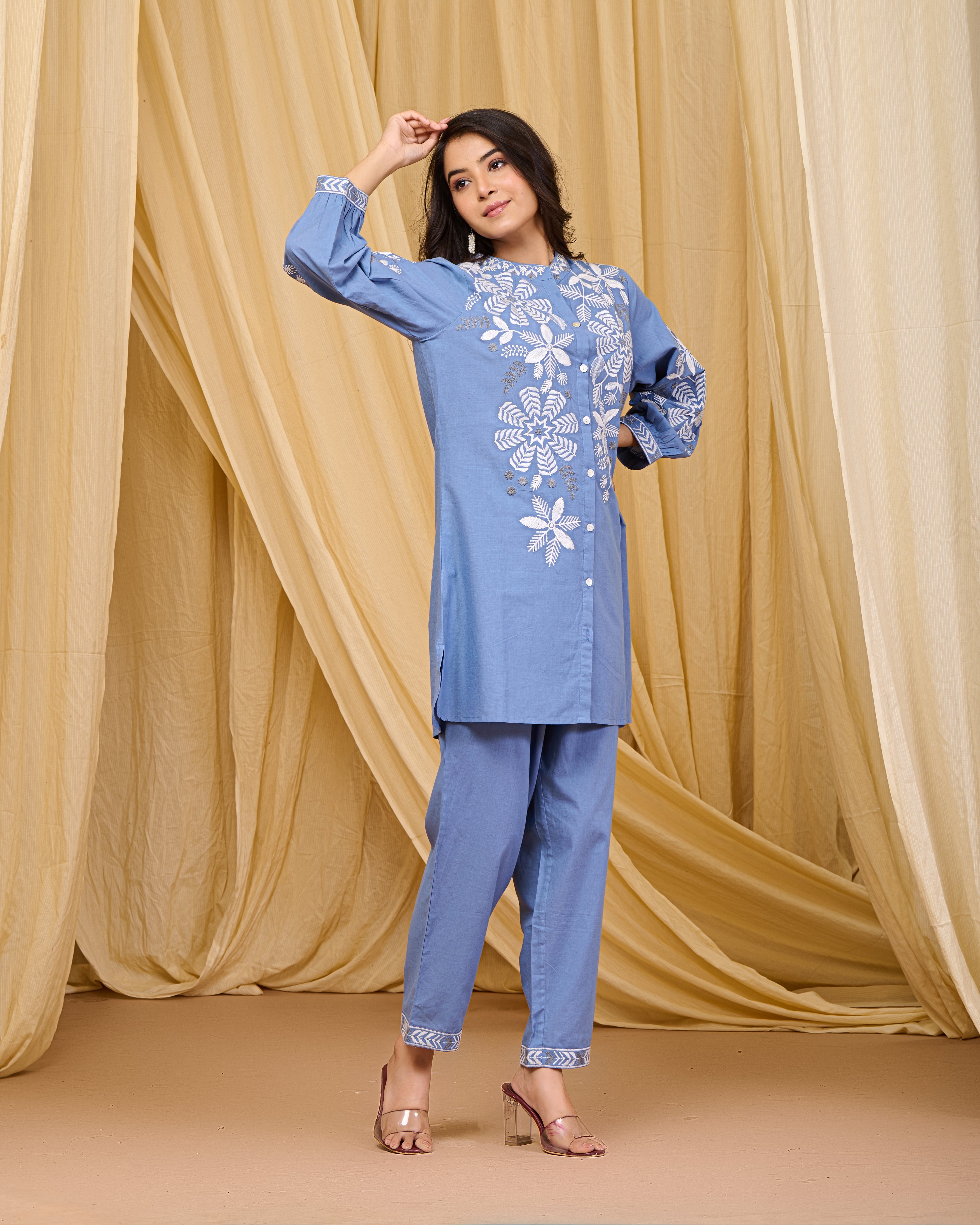 Sky Blue Blossom Cotton Co-ord Set