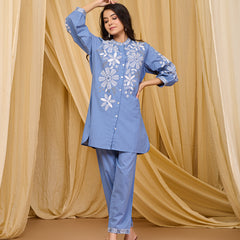 Sky Blue Blossom Cotton Co-ord Set