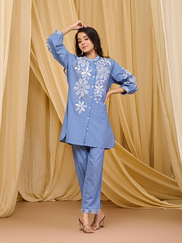 Sky Blue Blossom Cotton Co-ord Set