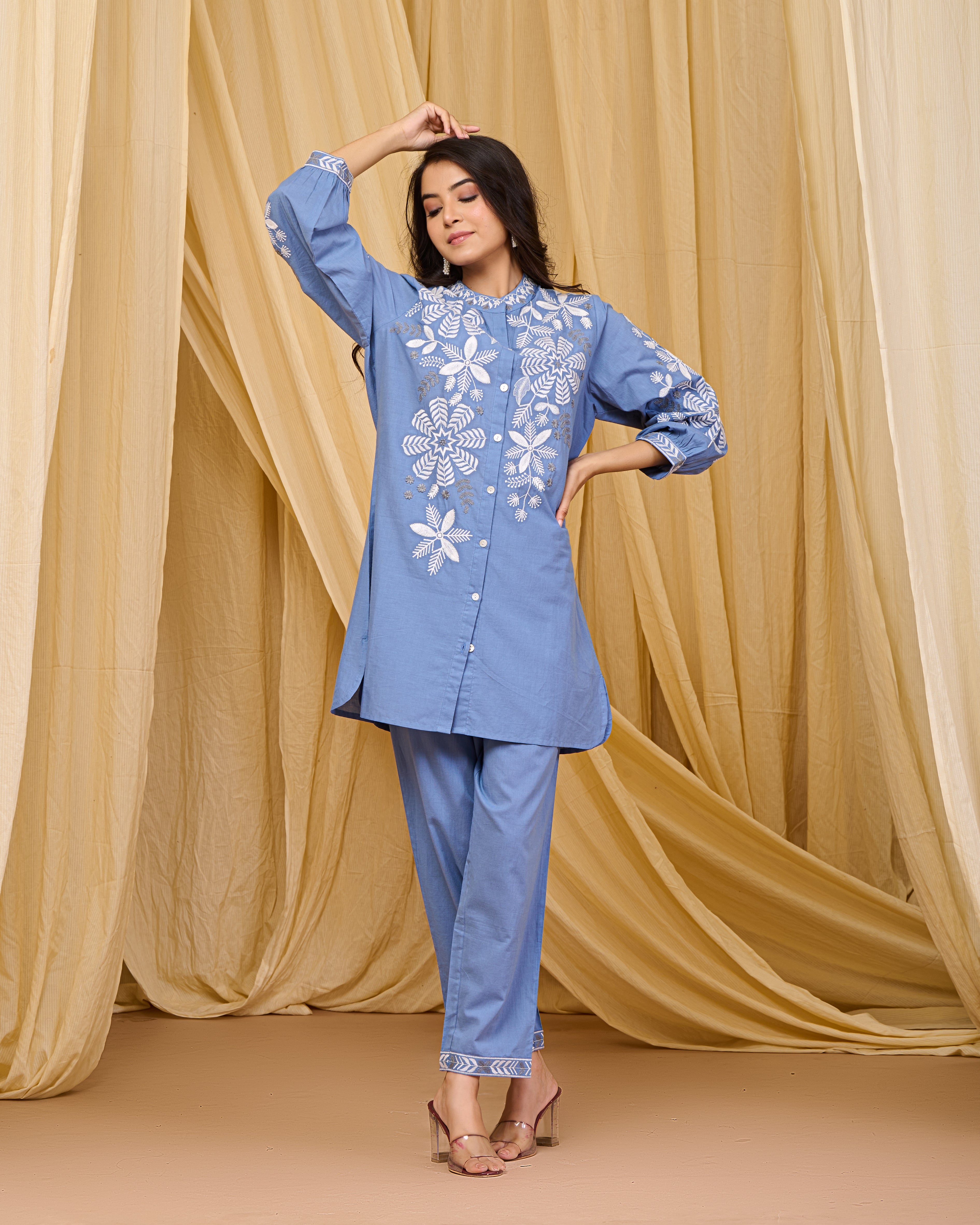Sky Blue Blossom Cotton Co-ord Set