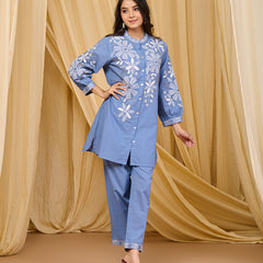 Sky Blue Blossom Cotton Co-ord Set