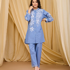 Sky Blue Blossom Cotton Co-ord Set